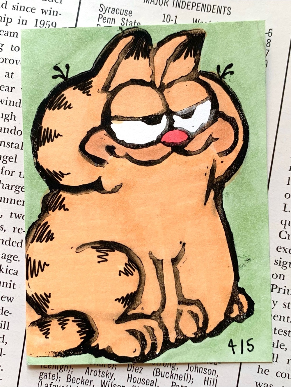 Garfield Comic Linocut Block Print Pop Art Card ATC ACEO 4/5